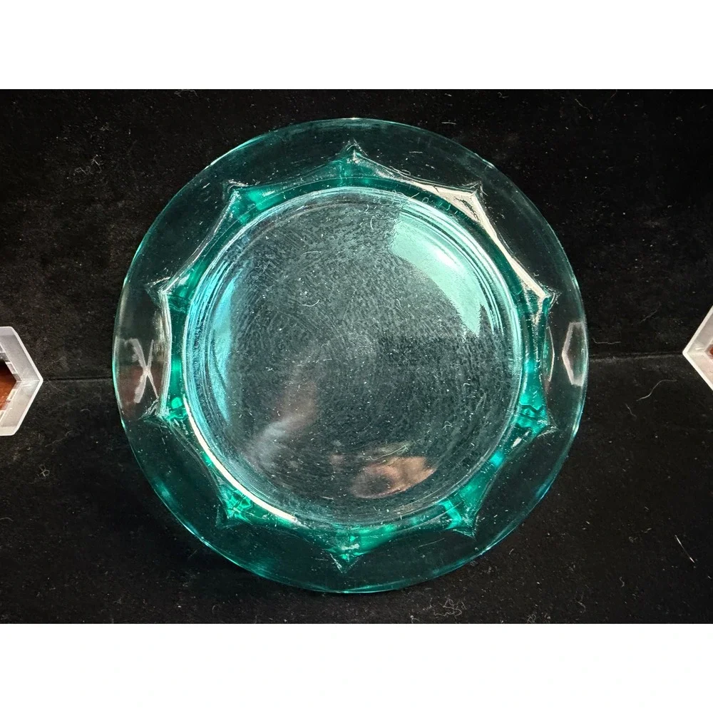 Vintage Teal Glass Scalloped Bowl Aqua Blue Green Serving Dish Centerpiece -‎ 8